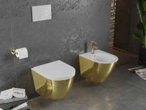 Set Vas Wc PRO Lenacarlo Auriu/Alb, Tehnologie Rimless, Capac slim cu inchidere lenta - Img 4