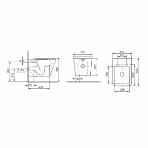 Set vas WC suspendat Fluminia Paris rimless si capac softclose negru mat - Img 3