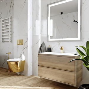 Set WC suspendat auriu-alb Spectrum Trendi Slim Gold White rimless cu capac 36.5 x 49 cm - Img 3