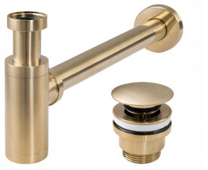 Sifon de scurgere universal+ ventil klik-klak, sistem Push-up, Gold Mat - Img 1