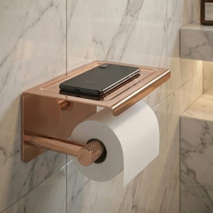 Suport pentru hârtie igienică cu poliță Rea 6613 Modern Copper - Img 4