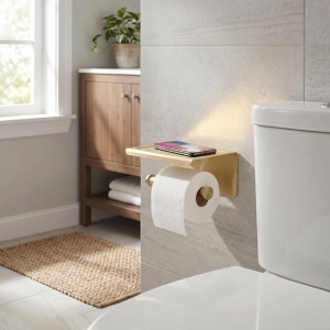 Suport pentru hârtie igienică cu poliță Rea 6613 Modern Gold Brush - Img 6