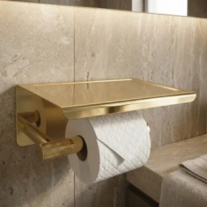 Suport pentru hârtie igienică cu poliță Rea 6613 Modern Gold - Img 6