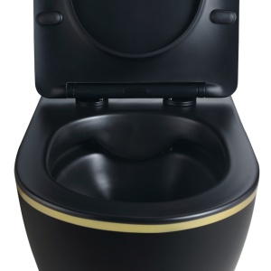 Vas de toaleta suspendat Mizu Black Matt&Gold, rimless, cu capac din duroplast cu softclose - Img 13