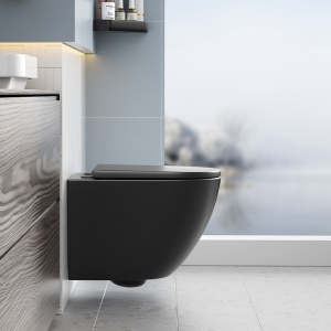 Vas de WC suspendat Peak Black Matt, rimless cu capac softclose - Img 2