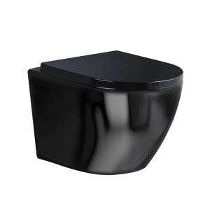 Vas toaleta WC suspendat Tornado Flower Black cu capac din duroplast si softclose