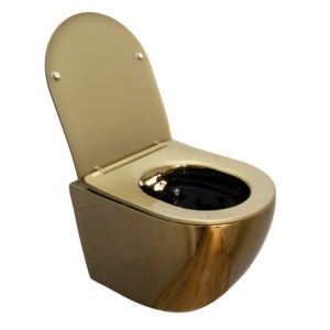 Vas Wc MIZU-GL-BL-RIM-03, montaj suspendat, capac softclose inclus, culoare auriu lucios - Img 6