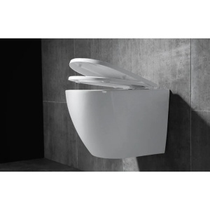 Vas WC REA CARLO MINI BASIC, Suspendat, Ceramica Sanitara, 48 x 37 x 37 cm, Scaun soft-close inclus, Alb - Img 3