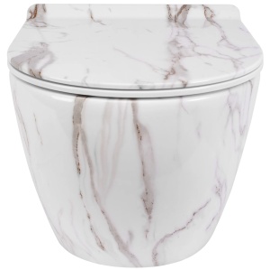 Vas WC REA CARLOS AIAX, Suspendat, Ceramica Sanitara, 49.5 x 37 x 32 cm, Alb imitatie piatra - Img 2