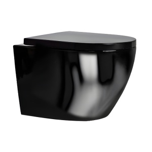 Vas WC suspendat Mizu Black Gloss rimless cu capac din duroplast negru si inchidere softclose - Img 4