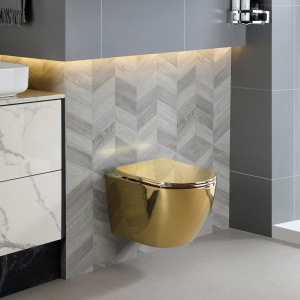 Vas WC suspendat Mizu Tornado Gold & Black, rimless cu capac softclose - Img 2
