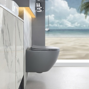 Vas WC suspendat Peak Grey Matt, rimless cu capac soft close duroplast - Img 8