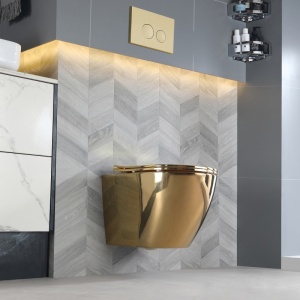Vas WC suspendat Tornado Flow Gold, interior alb rimless cu capac softclose - Img 2