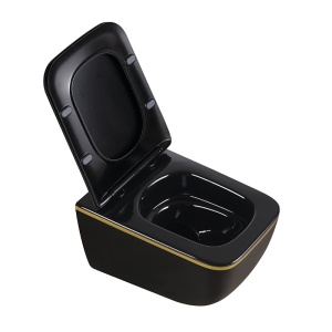 Vas WC suspendat Yuzu Tornado Black Glossy & Gold, rimless cu capac softclose - Img 7