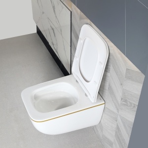 Vas WC suspendat Yuzu Tornado White & Gold, rimless cu capac softclose - Img 6