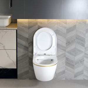 Vase de toaleta suspendat Peak White&Gold, rimless cu capac softclose - Img 8