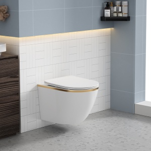 Vase de toaleta suspendat Peak White Matt&Gold, rimless cu capac softclose - Img 8