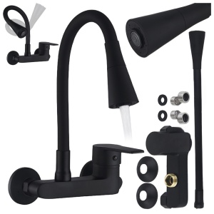 Baterie de bucatarie monocomanda cu montaj pe perete Harbor cu gat flexibil negru mat - Img 16