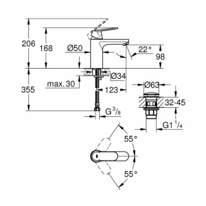 Baterie lavoar Grohe Eurosmart Cosmopolitan M monocomanda 1/2 crom - Img 2