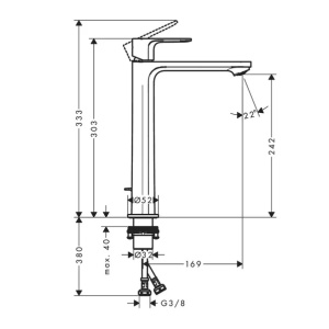 Baterie lavoar inalta Hansgrohe Rebris E 240 negru mat cu ventil Pop-Up - Img 2