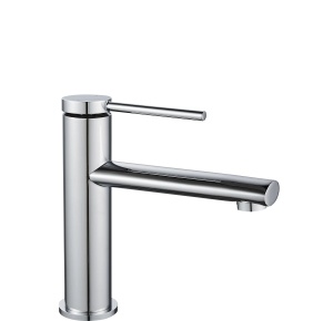 Baterie Lavoar REA OVAL CROM LOW, Montaj Pe Blat, Capat Fix, Monocomanda, Inaltime 18 Cm, Crom - Img 1