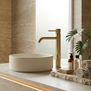 Baterie pentru baie inalta Rea Lungo Stripe Brush Gold - Img 9