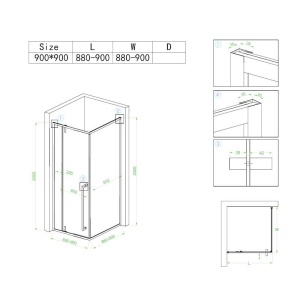 Cabina de dus BS11B Patrata 90x90cm, Design Modern +Cada de dus Riko, Culoare Negru - Img 16