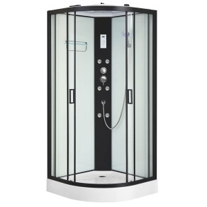 Cabina de dus cu hidromasaj MO-0545W-8 80 x 80 x 215 cm profil negru sticla securizata