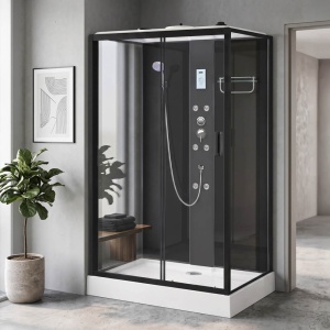 Cabina de dus cu hidromasaj MO-0550B stanga 100 x 80 x 215 cm profil negru - Img 2