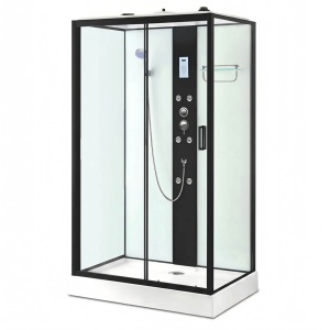 Cabina de dus cu hidromasaj MO-0550W-810 stanga 100 x 80 x 215 cm profil negru sticla alba