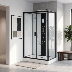 Cabina de dus cu hidromasaj MO-0550W-810 stanga 100 x 80 x 215 cm profil negru sticla alba - Img 3