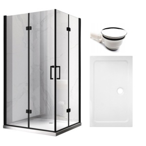Cabina de dus dreptunghiulara cu cadita KZ12B ST03A negru mat 100 x 80 cm sticla 6 mm
