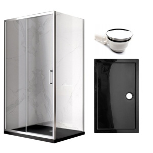 Cabina de dus dreptunghiulara cu rame cromate si cadita de dus slim neagra KZ103C/ST03C 120 x 80 cm