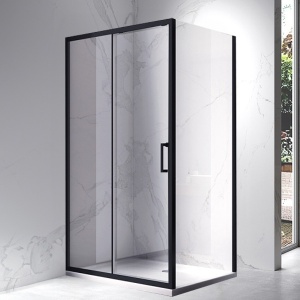 Cabina de dus dreptunghiulara cu rame negre sticla securizata si cadita alba de dus inclusa KZ104C/ST04C 120 x 90 cm - Img 2