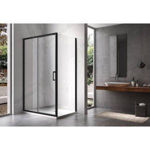 Cabina de dus dreptunghiulara cu rame negre sticla securizata si cadita alba de dus inclusa KZ104C/ST04C 120 x 90 cm - Img 12