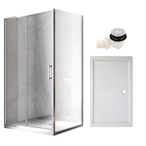 Cabina de dus dreptunghiulara din sticla securizata cu cadita de dus slim antiderapanta KZ103C/SXL03E 120 x 80 cm