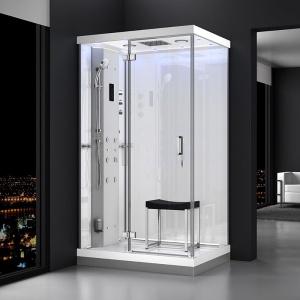 Cabina de dus MUE-H1200-11L montaj stanga, alba cu hidromasaj si sauna cu aburi 120 x 90 x 217 cm