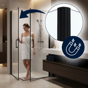 Cabina de dus patrata de colt KZ29 negru mat 80 x 80 cm sticla 6 mm - Img 5