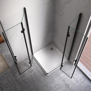 Cabina de dus patrata din sticla securizata cu rame negre si cadita neagra slim KZ08B/ST02A 80 x80 cm - Img 11