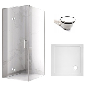 Cabina de dus patrata dins ticla securizata cu rame cromate si cadita alba slim KZ01B-ST02A 80 x 80 cm