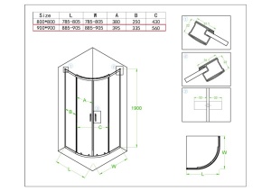 Cabina de dus pentagonala cu rame albe si cadita alba antialunecare KZ94B-SXL01B 90 x 90 cm - Img 14