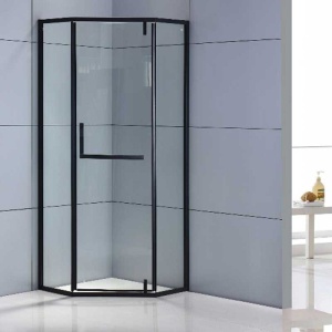 Cabina de dus pentagonala din sticla securizata cu rame negre si cadita alba slim inclusa KZ4026B/ST07B 90 x 90 cm - Img 6