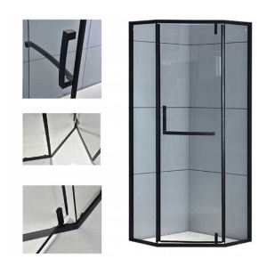 Cabina de dus pentagonala din sticla securizata cu rame negre si cadita alba slim inclusa KZ4026B/ST07B 90 x 90 cm - Img 16