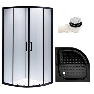 Cabina de dus semicirculara cu rame negre si cadita inclusa BS01B/SXL01B 90 x 90 cm