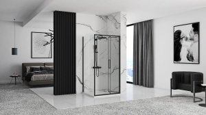 Cabina dus de colt REA Rapid Fold Negru, 100x100 cm - Img 3