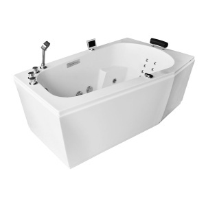 Cada cu hidromasaj asimetrica MUE-007B Dreapta, 170 x 100 x 70 cm, 32 duze, incalzitor, ozonoterapie si Bluetooth, alba