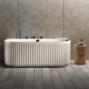 Cada de baie cu hidromasaj cu montaj la perete si caneluri bej mat PRO 170 x 85 x 65 cm - Img 2