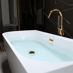 Cada de baie cu montaj pe colt dreapta, Mera2 - 160 x 75 cm, alb cu preaplin auriu - Img 11