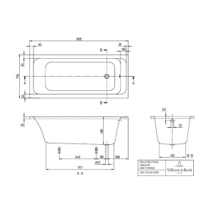 Cada de baie dreptunghiulara Villeroy&Boch Architectura alb alpin 170x75 cm - Img 3