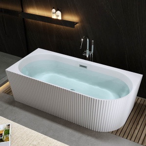 Cada de baie freestanding back-to-wall montaj stanga 160 x 75 cm Premium MO-1724RYF alb lucios cu caneluri - Img 3